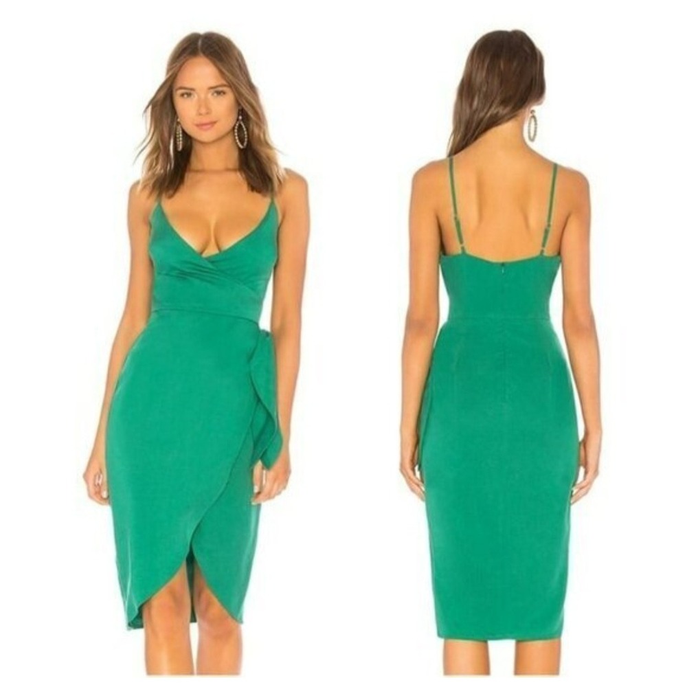 Lovers and Friends Orchid Emerald Green Cami Wrap Midi Dress Size S Tencel Satin